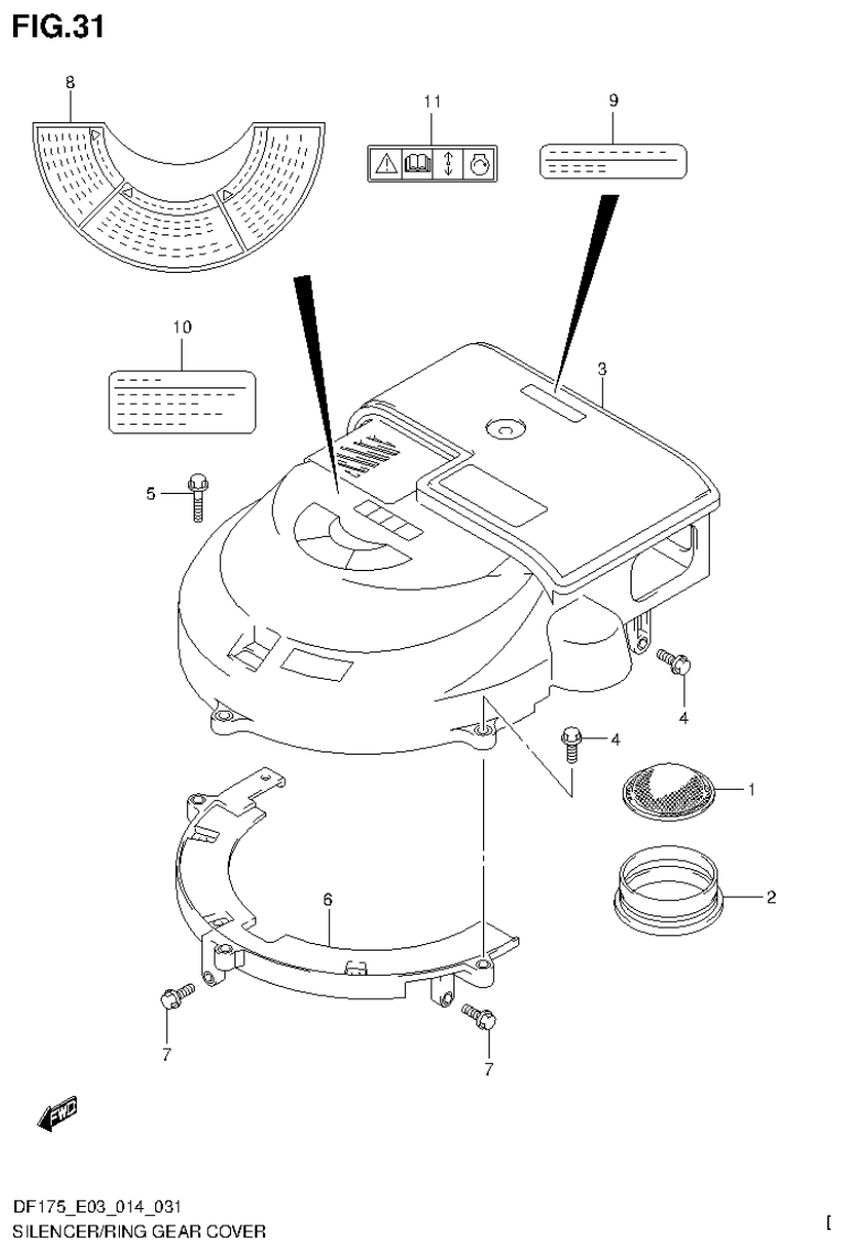 Suzuki DF175ZG SILENCER/RING GEAR COVER (DF150Z E03) parts diagram